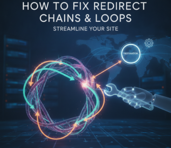 Robot hand fixing website redirect chains and loops illustration