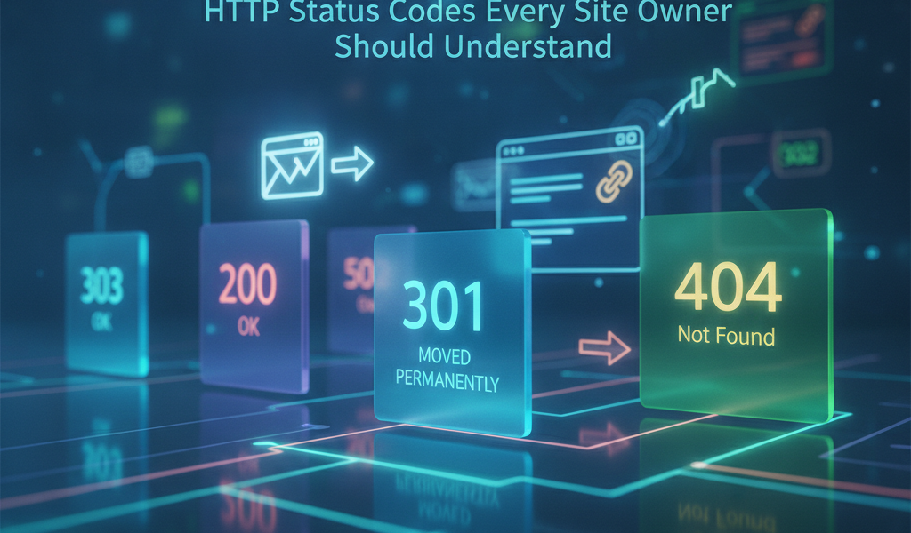 HTTP status codes 200, 301, 303, 404 illustrated digitally
