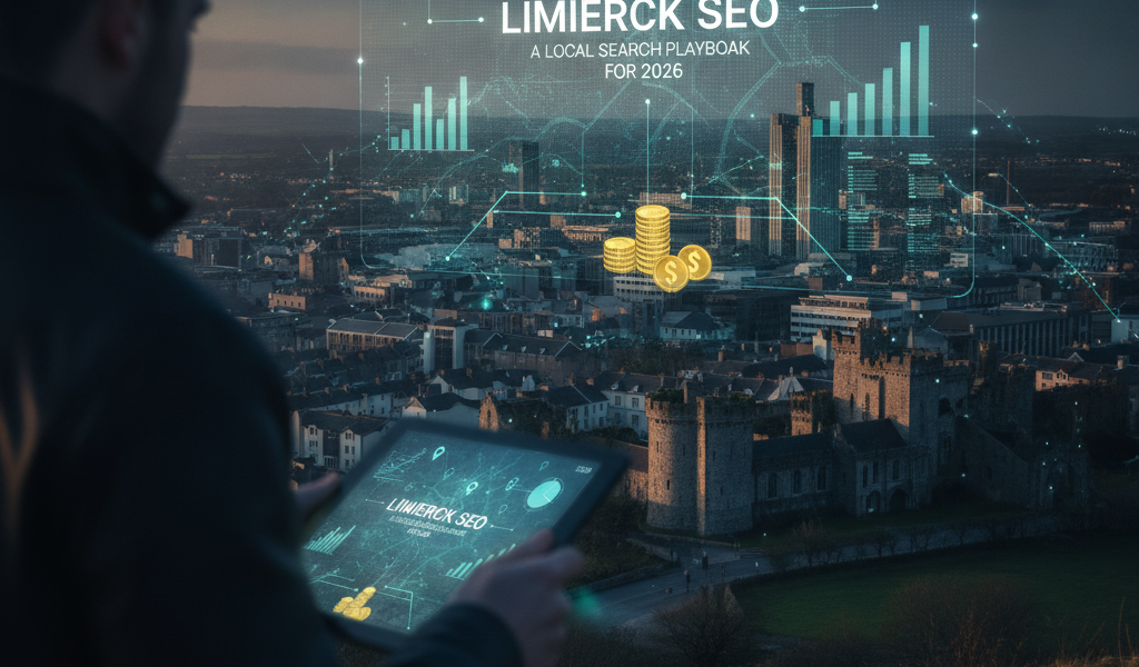 Limerick SEO local search playbook 2026 digital overlay cityscape