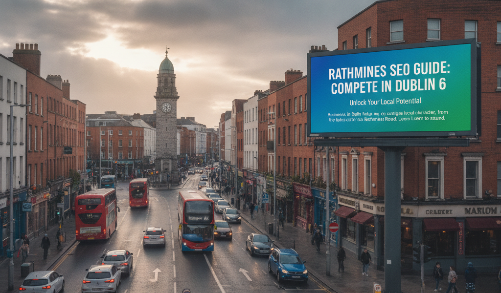 Rathmines SEO guide billboard on busy Dublin 6 street