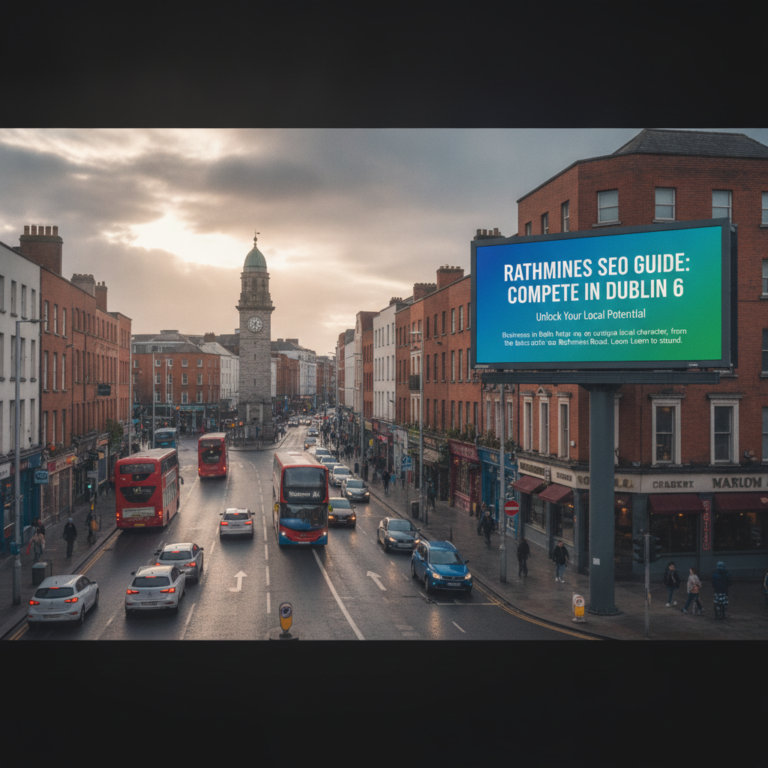 Rathmines SEO guide billboard on busy Dublin 6 street