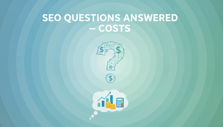 SEO questions answered about costs with dollar sign graphic
