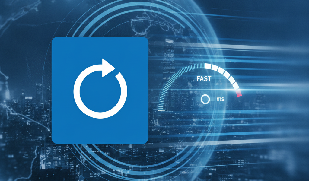 Fast network speed meter with refresh icon and digital globe