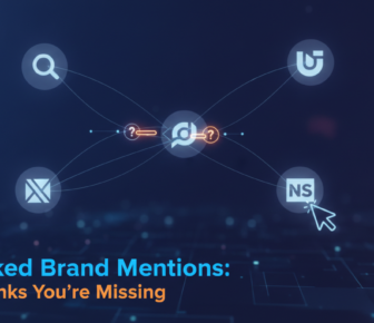 Unlinked brand mentions SEO strategy with connected icons