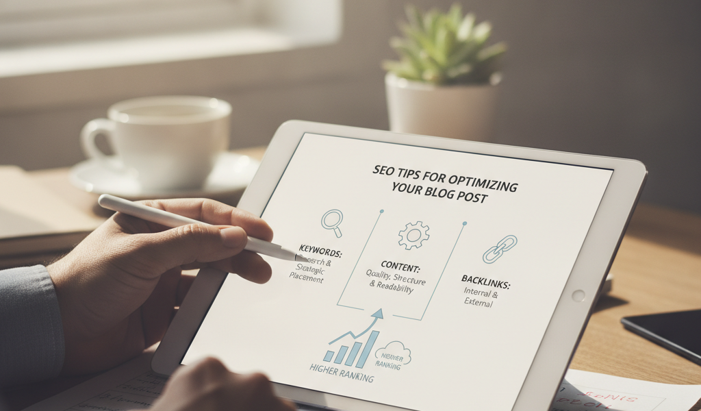 Person reviewing SEO blog post optimisation tips on tablet