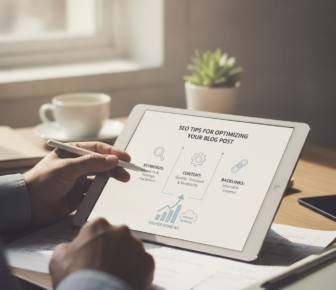 Person reviewing SEO blog post optimisation tips on tablet