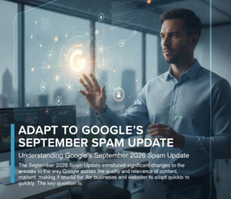 Businessman using Google analytics interface for spam update