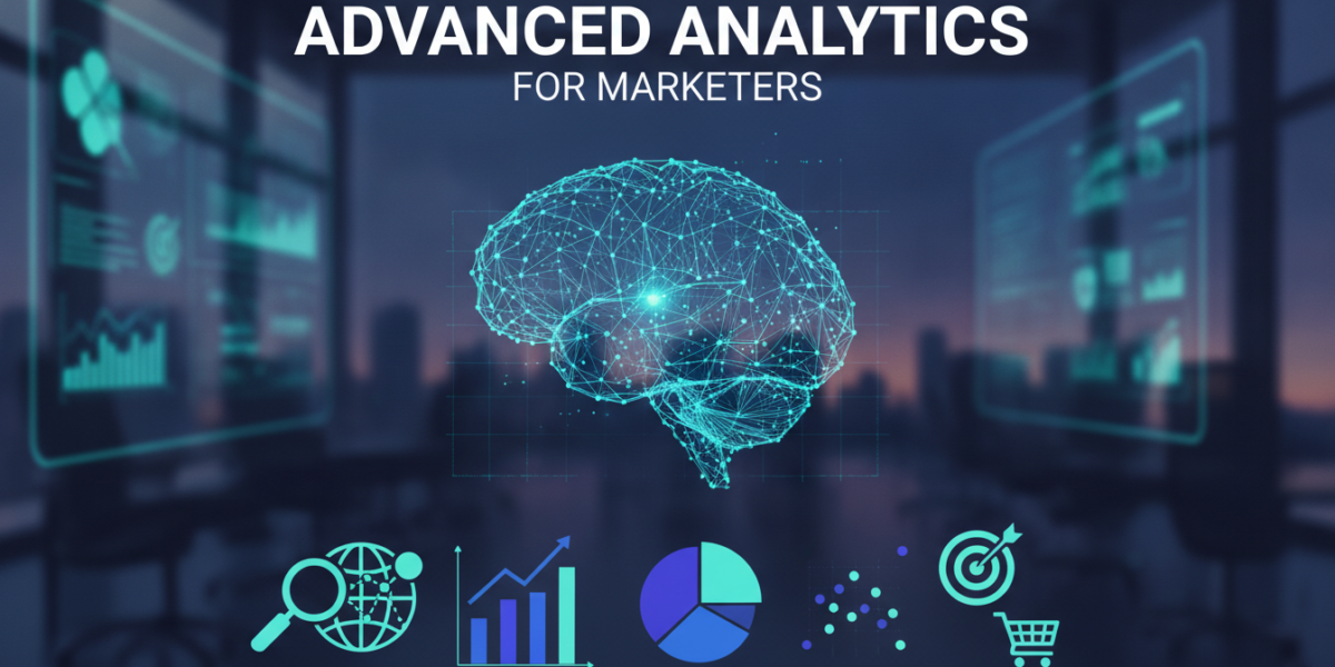 Advanced analytics for marketers with digital brain and data icons