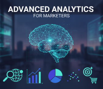 Advanced analytics for marketers with digital brain and data icons