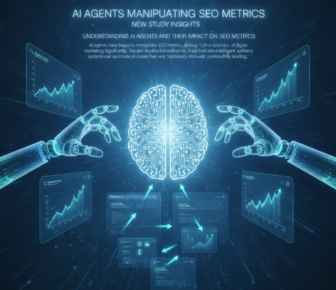 Robotic hands manipulate AI brain amid rising SEO charts