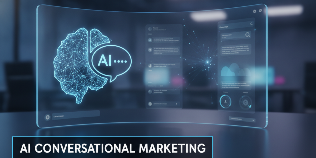 AI conversational marketing interface with digital brain and chatbot