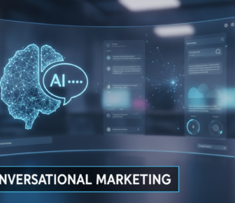 AI conversational marketing interface with digital brain and chatbot