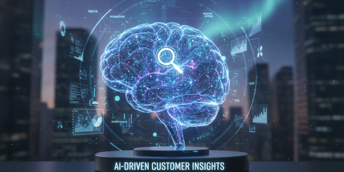 Digital brain visualising AI-driven customer insights and analytics