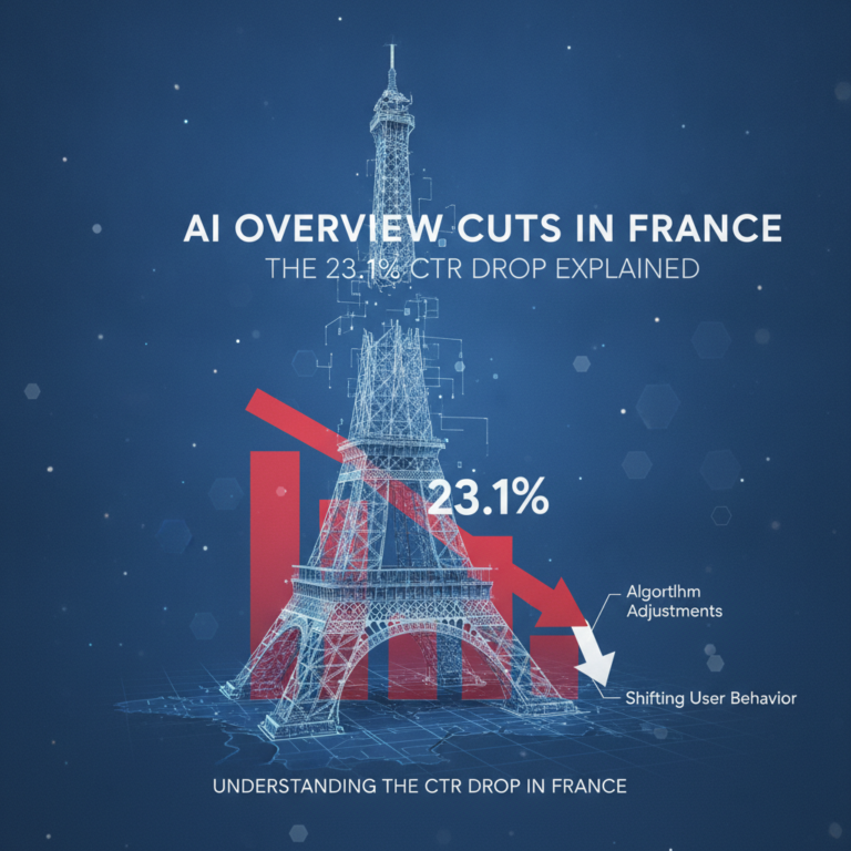 Eiffel Tower graphic showing 23.1% CTR drop in France