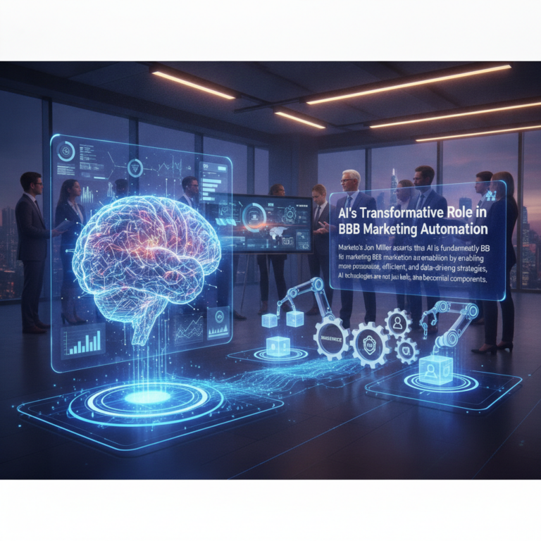 Business team viewing AI marketing automation holographic display