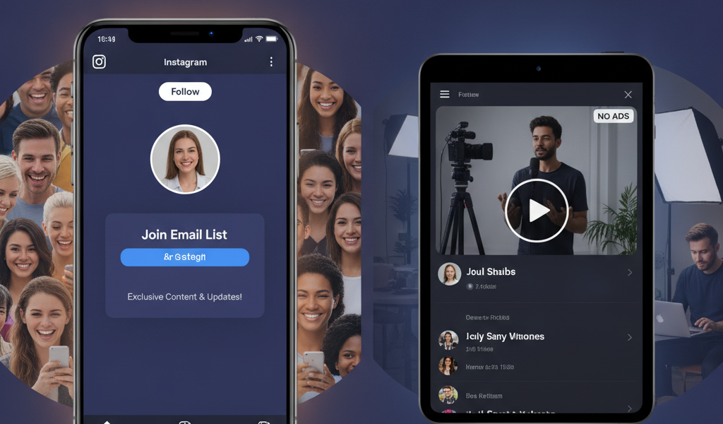 Instagram email strategy and ad-free YouTube audience growth graphic