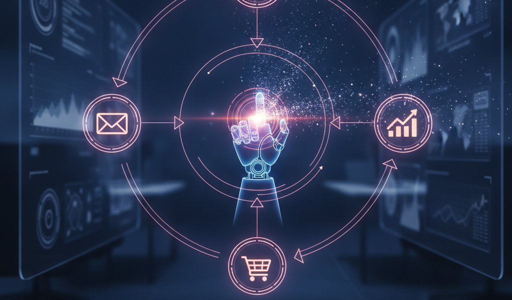 Robotic hand automating marketing channels and analytics