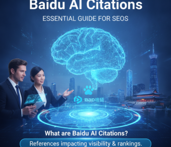 Baidu AI citations guide with digital brain and cityscape