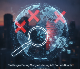 Digital globe with search icon and red crosses, illustrating indexing challenges