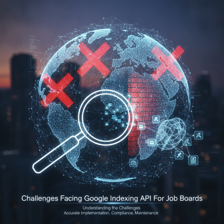 Digital globe with search icon and red crosses, illustrating indexing challenges