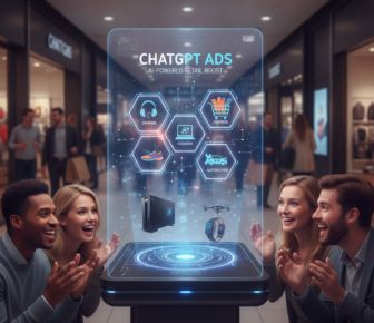 Shoppers view ChatGPT Ads retail holographic display