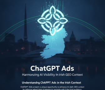 ChatGPT Ads graphic with Irish map and Dublin skyline