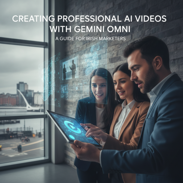 Professionals using AI tablet interface in modern office