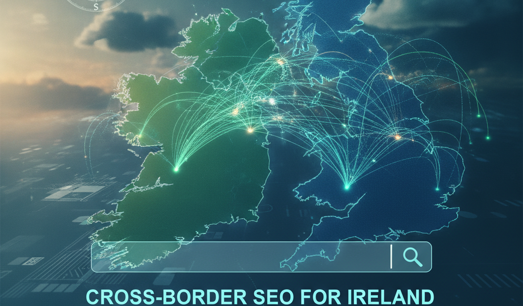 Digital map showing cross-border SEO connections between Ireland and UK