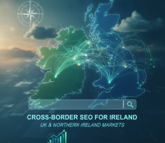 Digital map showing cross-border SEO connections between Ireland and UK