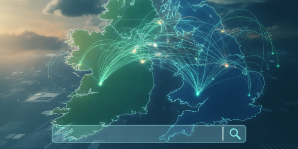 Digital map showing cross-border SEO connections between Ireland and UK