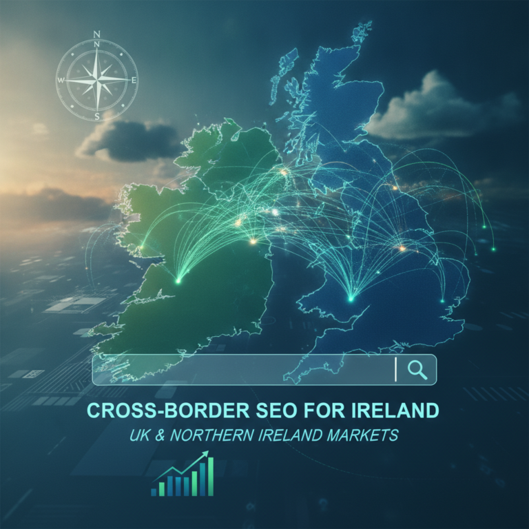 Digital map showing cross-border SEO connections between Ireland and UK