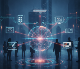 Digital marketing network visualised as a glowing global data sphere