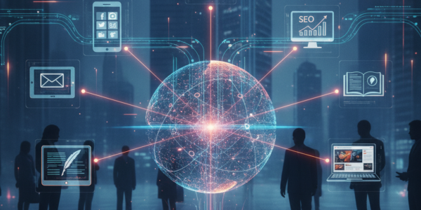 Digital marketing network visualised as a glowing global data sphere