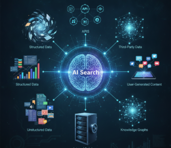 AI search diagram showing diverse data sources and knowledge graphs