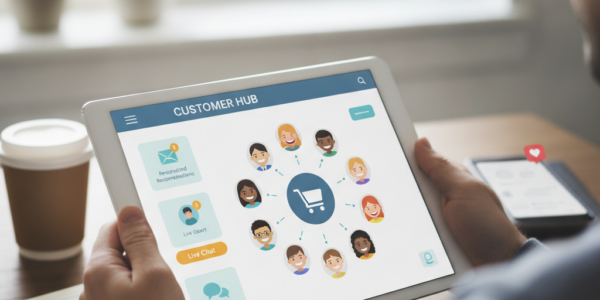 Person using customer hub app on tablet
