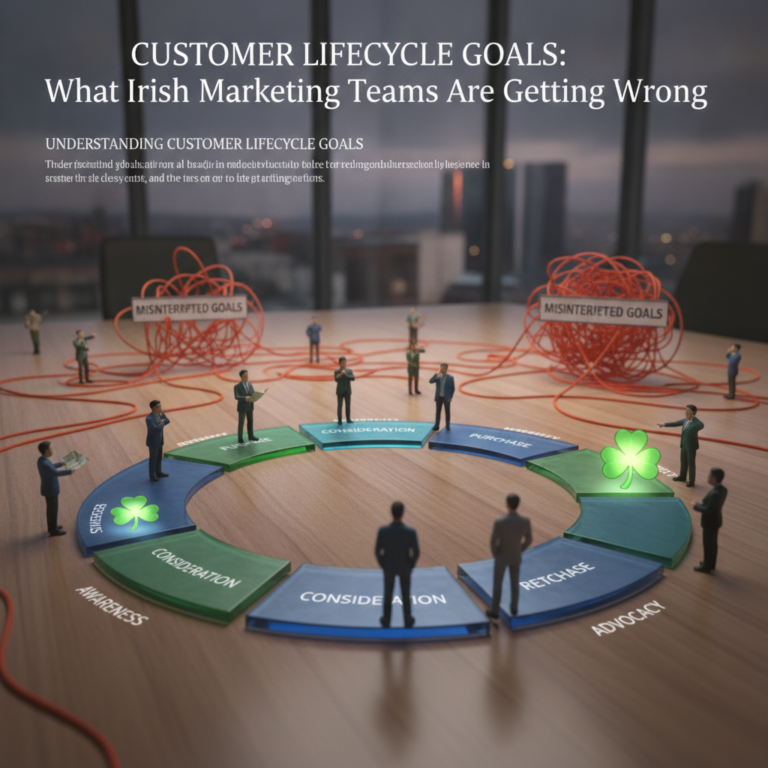 Customer lifecycle diagram with misinterpreted goals and marketing stages