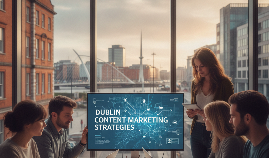 Team planning Dublin content marketing strategies in a modern office