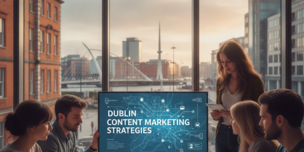 Team planning Dublin content marketing strategies in a modern office