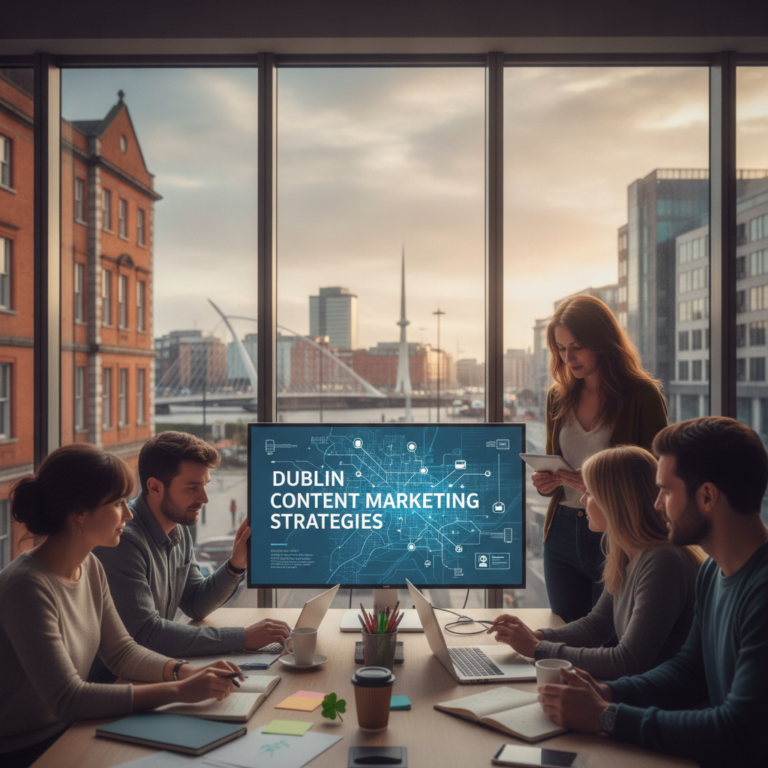 Team planning Dublin content marketing strategies in a modern office
