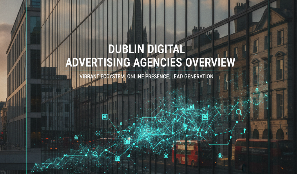 Dublin digital advertising agencies graphic over reflected city street