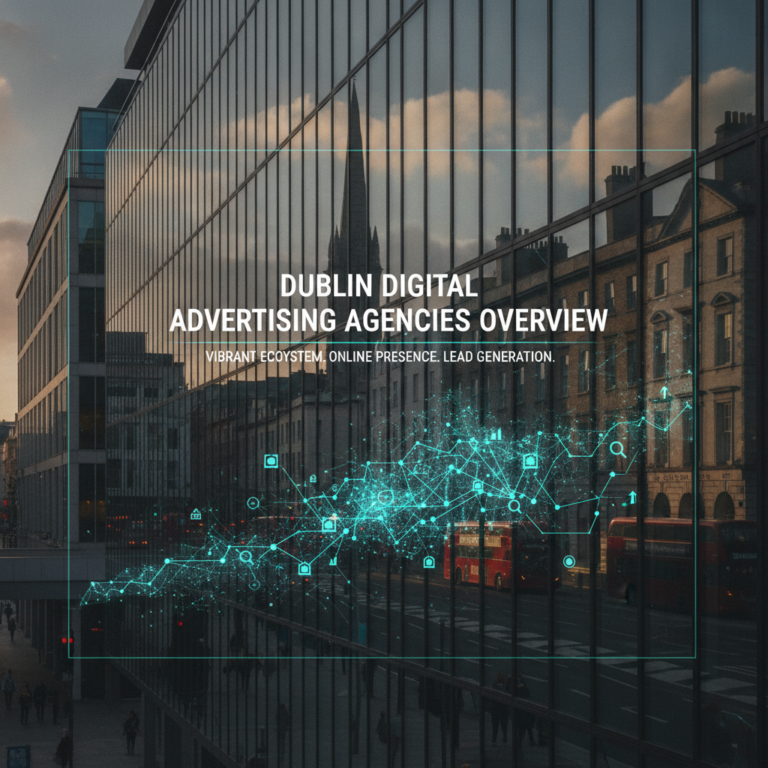 Dublin digital advertising agencies graphic over reflected city street