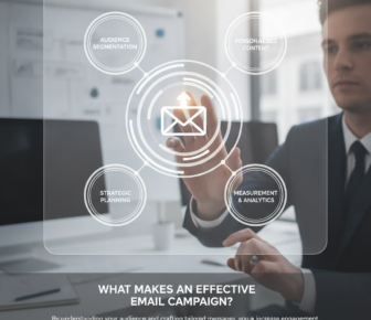 Businessman interacting with email marketing campaign strategy interface