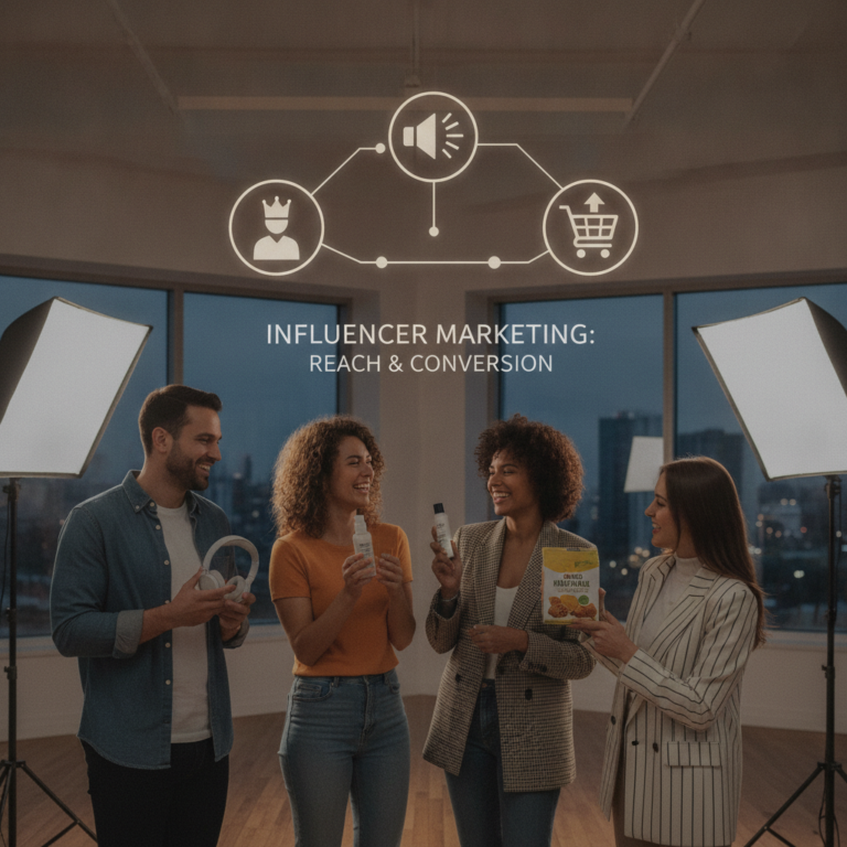 Influencers showcasing products in a studio for marketing campaign