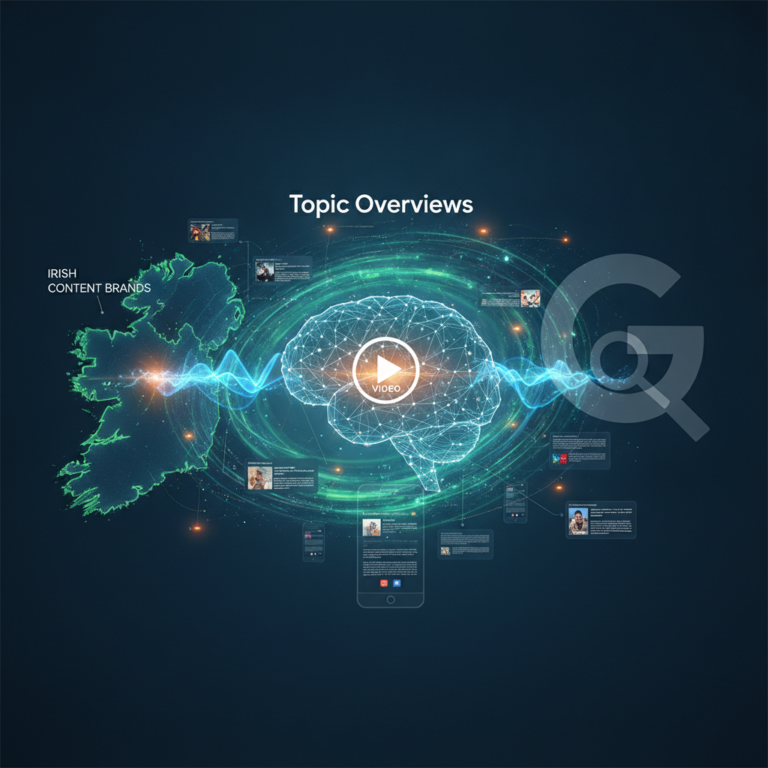 Topic overview graphic connecting Irish content brands, brain and search