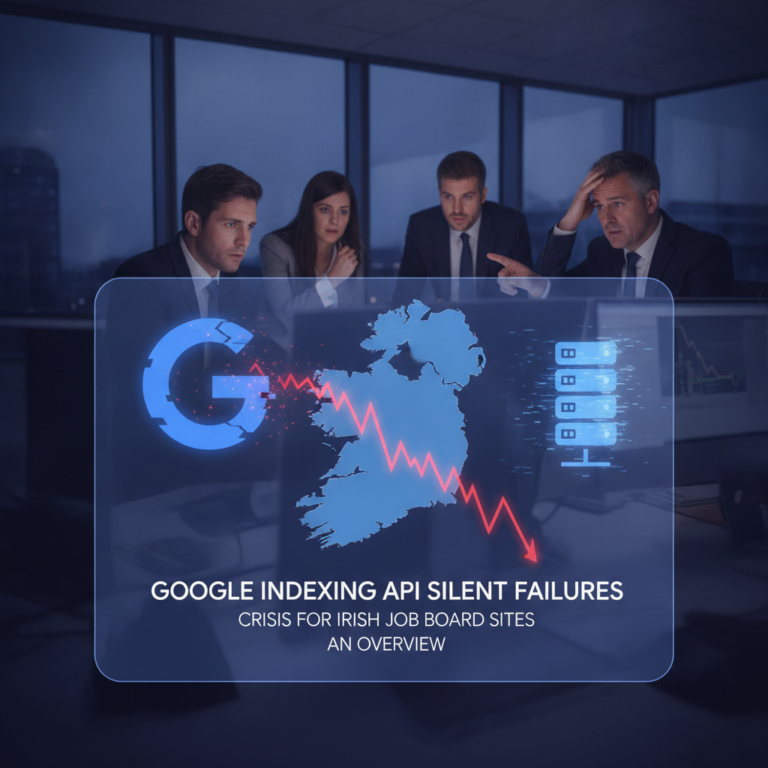 Business team reviewing Google indexing failures impacting Irish job boards