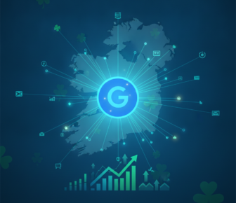 Digital connectivity network over Ireland map with growth chart