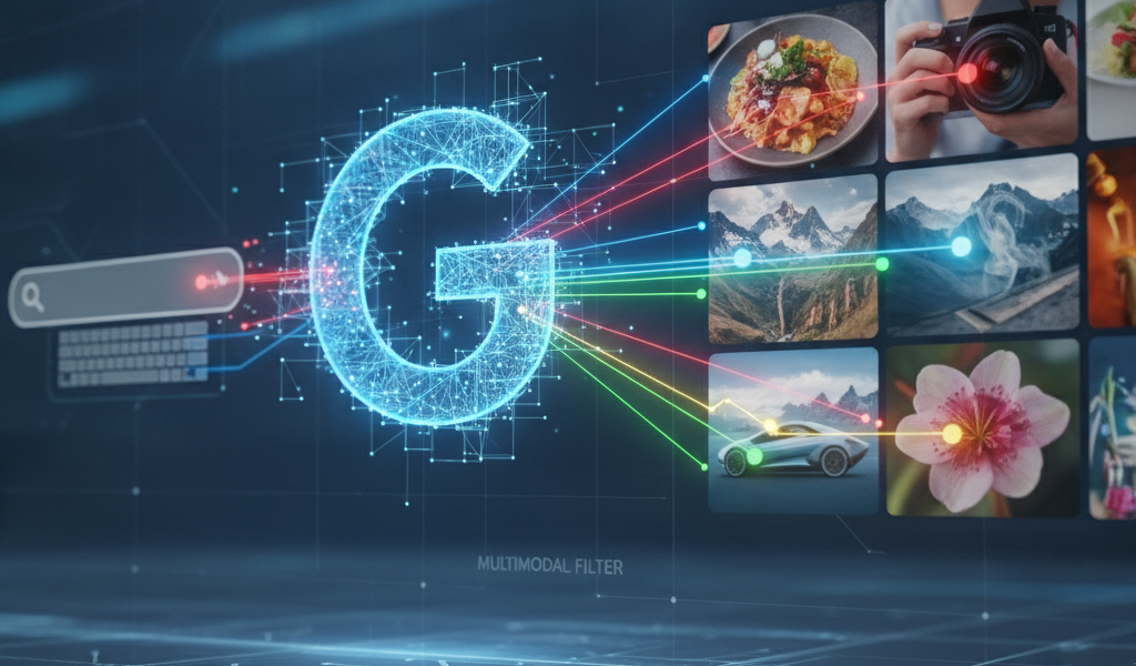 Google multimodal search interface linking text queries to images