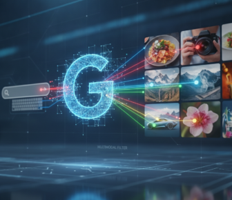 Google multimodal search interface linking text queries to images