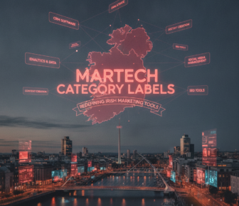 Dublin skyline with MarTech category labels infographic