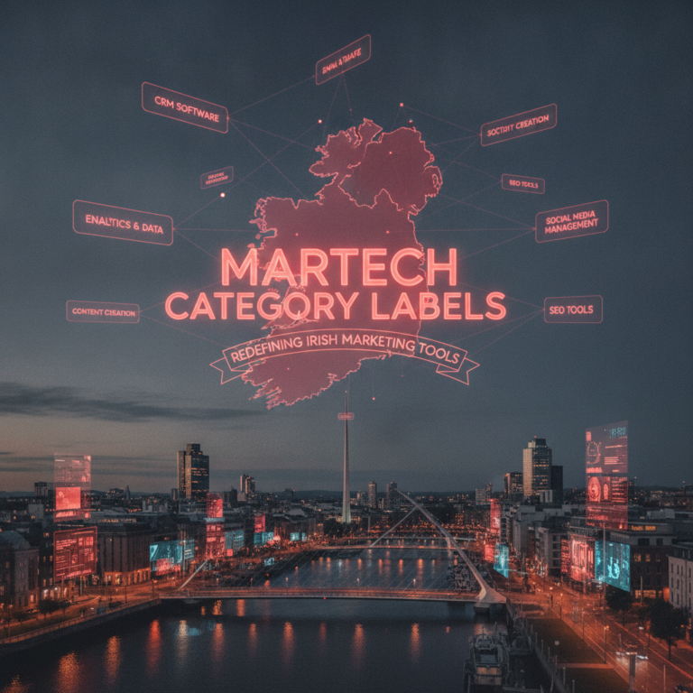 Dublin skyline with MarTech category labels infographic